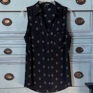 Express Sleeveless Black Blouse with Geometric Pattern